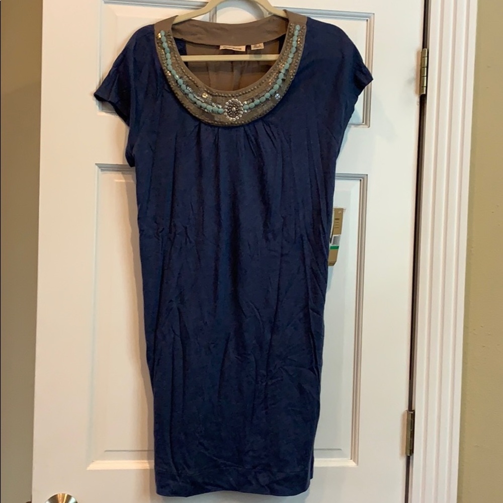 Dkny jeans T-shirt dress.Blue w/embellish neck NWT
